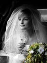 Smiling bride in white dress