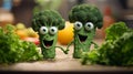 Smiling Broccoli Characters On Table: A Playful Photo With Nikon D750 Royalty Free Stock Photo