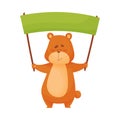 Smiling Brown Bear Character Holding Banner with Copyspace Vector Illustration