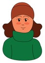 Smiling brown haired girl in green sweater vector illustratyion