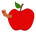 Smiling brown maggot coming out of a juicy red apple - vector Royalty Free Stock Photo