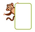 Smiling brown monkey with brown eyes hanging on a billboard - vector