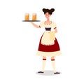 Smiling woman waiter in german uniform serving beer vector illustration