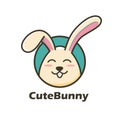 Smiling bunny cartoon character logo design illustration. adorable rabbit mascot out hole concept design vector