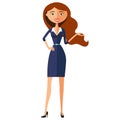 Smiling business girl presents something. Presenting and smiling young woman.Vector.