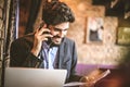 Smiling business man talking phone. Working at home. Royalty Free Stock Photo