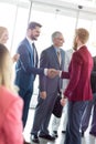 Smiling business partners handshaking with leader Royalty Free Stock Photo