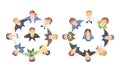 Smiling Business People Characters Embracing Arranging Circle Looking Up Above View Vector Illustration Set Royalty Free Stock Photo