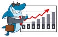 Smiling Business Shark Cartoon Mascot Character Holding A Thumb Up To A Presentation Board With A Growth Chart. Royalty Free Stock Photo