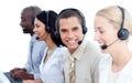 Smiling business team talking on headset Royalty Free Stock Photo