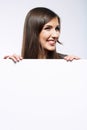 Smiling business woman with big white board Royalty Free Stock Photo