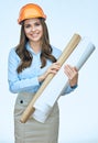 Smiling business woman engineer isolated portrait.