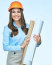 Smiling business woman engineer isolated portrait.