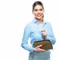 Smiling business woman showing credit card. Royalty Free Stock Photo