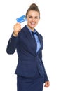 Smiling business woman showing credit card Royalty Free Stock Photo