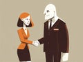 A smiling businessman and businesswoman completing the deal with a firm handshake. Business concept. AI generation