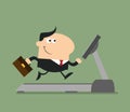 Smiling Businessman Cartoon Character With Briefcase Running On A Treadmill Royalty Free Stock Photo