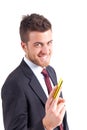 Smiling businessman credit card