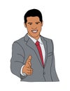 Smiling businessman greeting you with a handshake.