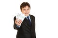 Smiling businessman holding money in his hand Royalty Free Stock Photo