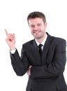 Smiling businessman pointing copy space. Royalty Free Stock Photo