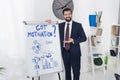 smiling businessman pointing at whiteboard with got motivation inscription and business graphs Royalty Free Stock Photo