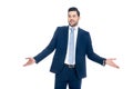 smiling businessman with shrug gesture, Royalty Free Stock Photo