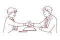 Smiling businessmen handshake closing deal Royalty Free Stock Photo