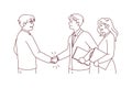 Smiling businesspeople handshake closing deal