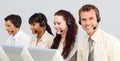 Smiling businessteam working in a call center Royalty Free Stock Photo
