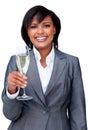 Smiling businesswoman celebrating with Champagne Royalty Free Stock Photo