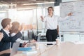 businesswoman explaining her business plan to colleagues while making a presentation in the office Royalty Free Stock Photo