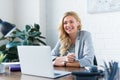 smiling businesswoman looking at camera