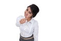 Smiling businesswoman showing thumbs up