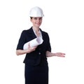 Smiling businesswoman standing over white isolated background Royalty Free Stock Photo