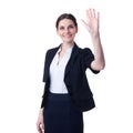 Smiling businesswoman standing over white isolated background Royalty Free Stock Photo