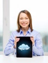 Smiling businesswoman with tablet pc computer Royalty Free Stock Photo