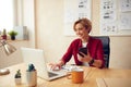 Smiling Businesswoman Working Laptop At Office. Positive Lady Using Computer Royalty Free Stock Photo