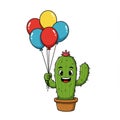 Smiling Cactus with Colorful Balloons Royalty Free Stock Photo