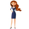 Smiling carroty business girl presents something. Presenting and Royalty Free Stock Photo