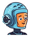 Smiling cartoon astronaut with blue helmet. Friendly space explorer character vector illustration. Space adventure, kids