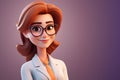 Smiling Cartoon Businesswoman in White Blazer With Glasses. Generative AI