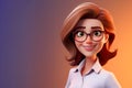 Smiling Cartoon Businesswoman in White Blazer With Glasses. Generative AI