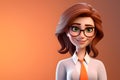 Smiling Cartoon Businesswoman in White Blazer With Glasses. Generative AI