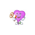 Smiling cartoon character of purple love balloon with megaphone