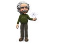 Smiling cartoon Einstein with atom.