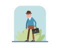 Smiling cartoon elderly man goes to work with business briefcase vector Royalty Free Stock Photo