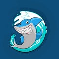Smiling cartoon happy shark illustration vector with wave Royalty Free Stock Photo
