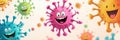 Smiling cartoon microbes in vibrant colors enjoying their playful environment. Generative AI