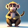 Smiling monkey, cute sitting friend, Happy animal illustration Royalty Free Stock Photo